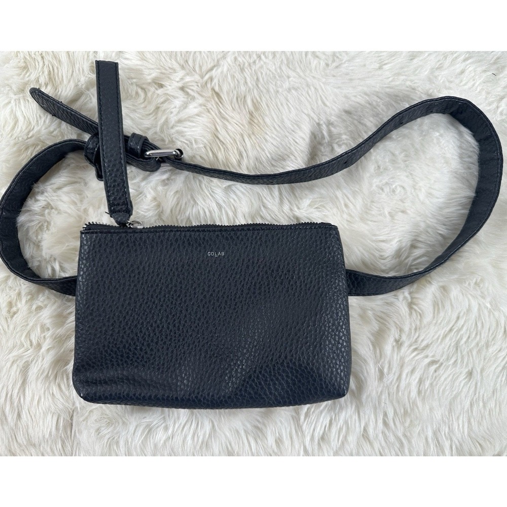 Co-Lab Vegan‎ Leather Belt Bag Crossbody Black Pebbled Faux Leather